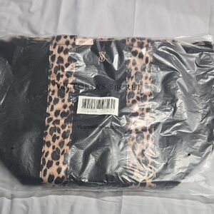 Victoria's Secret Black and Brown Tote Bag with Leopard Accents